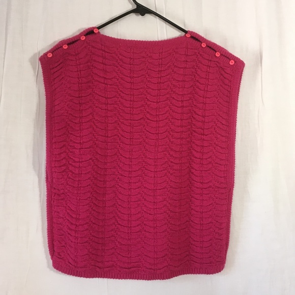 Vintage 80s Chaus Sleeveless Knit Sweater Hot Pink - Picture 3 of 14